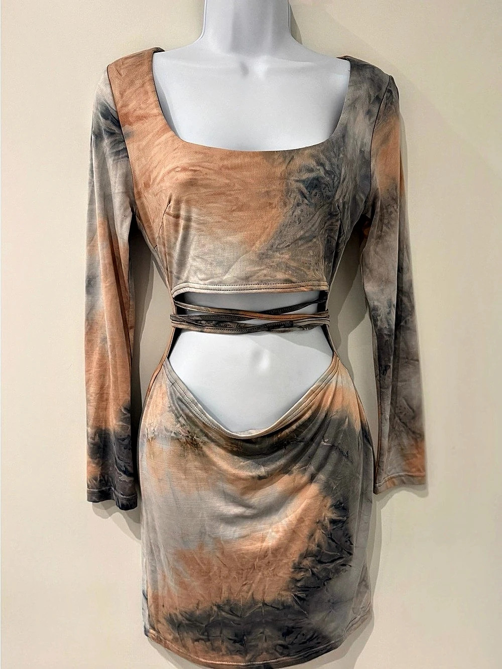 Women's Abstract Mini Dress in Brown & Gray Like New